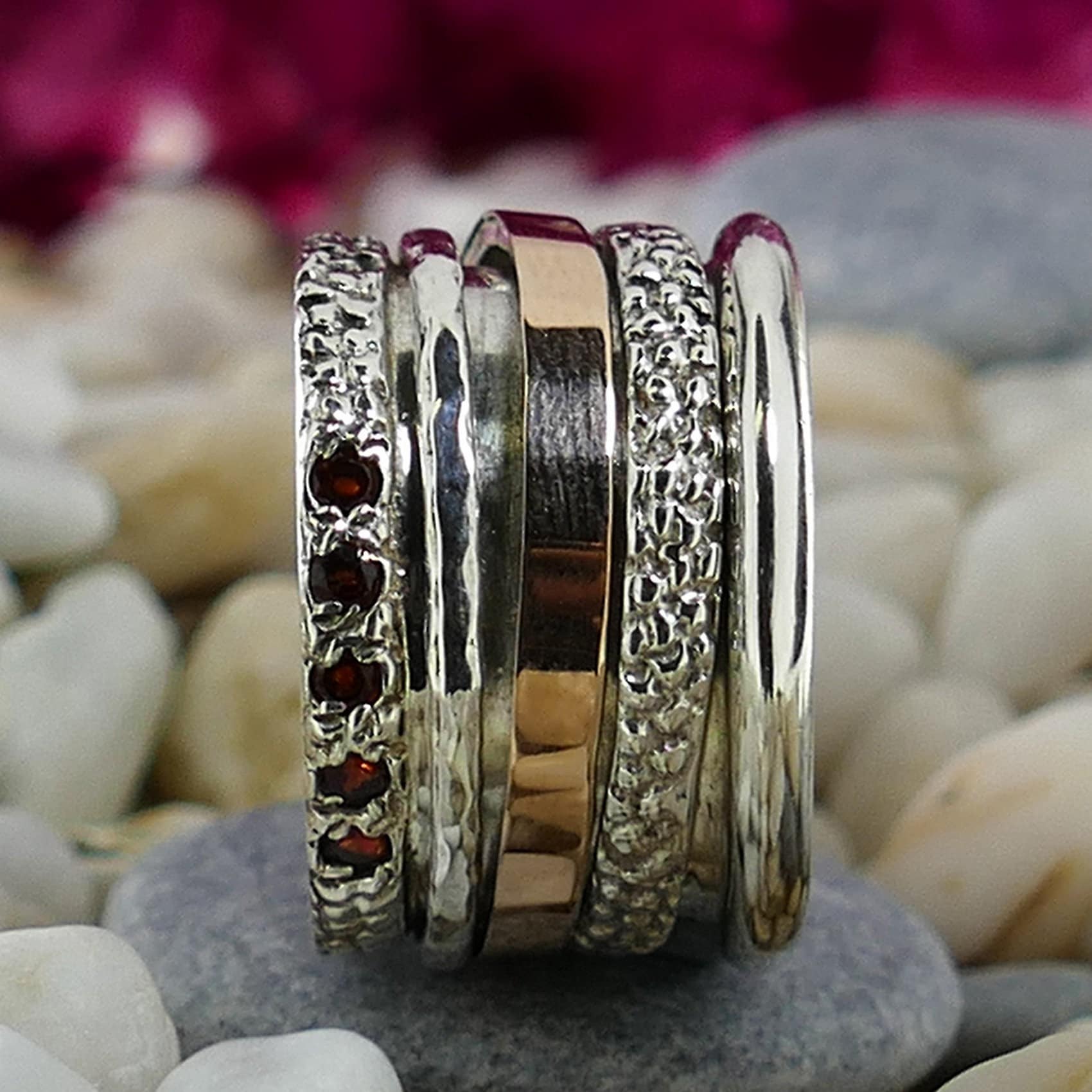 Red Radiance: Wide Two-Tone Garnet Spinner Ring