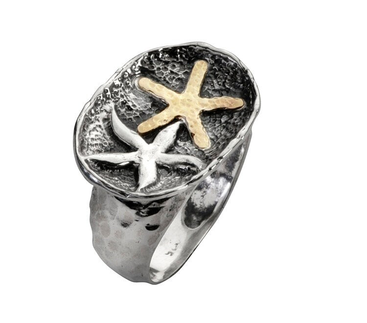 Ocean Opulence: Two-Tone Starfish Oxidied Statement Ring