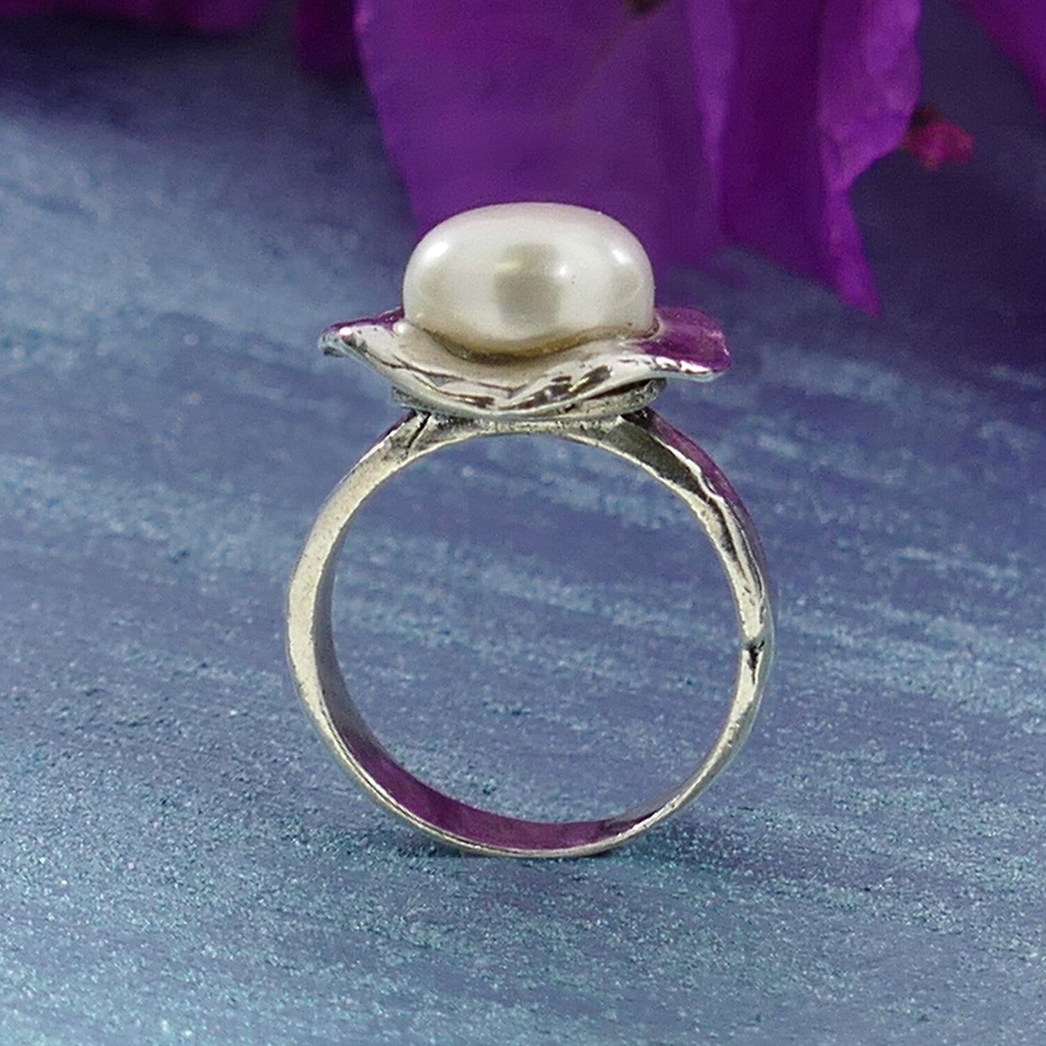 Unique White Pearl Statment Ring 925 Sterling Silver