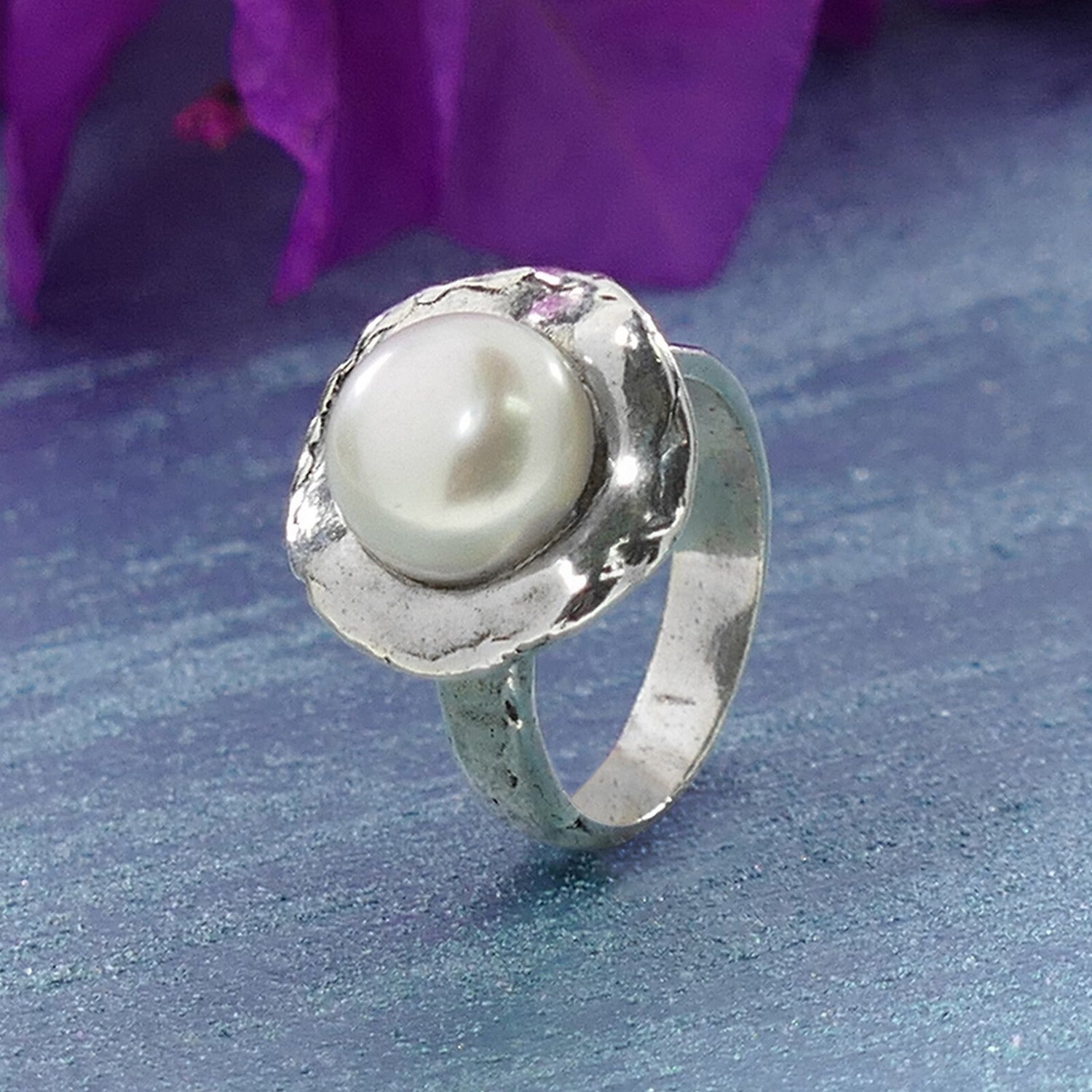 Unique White Pearl Statment Ring 925 Sterling Silver