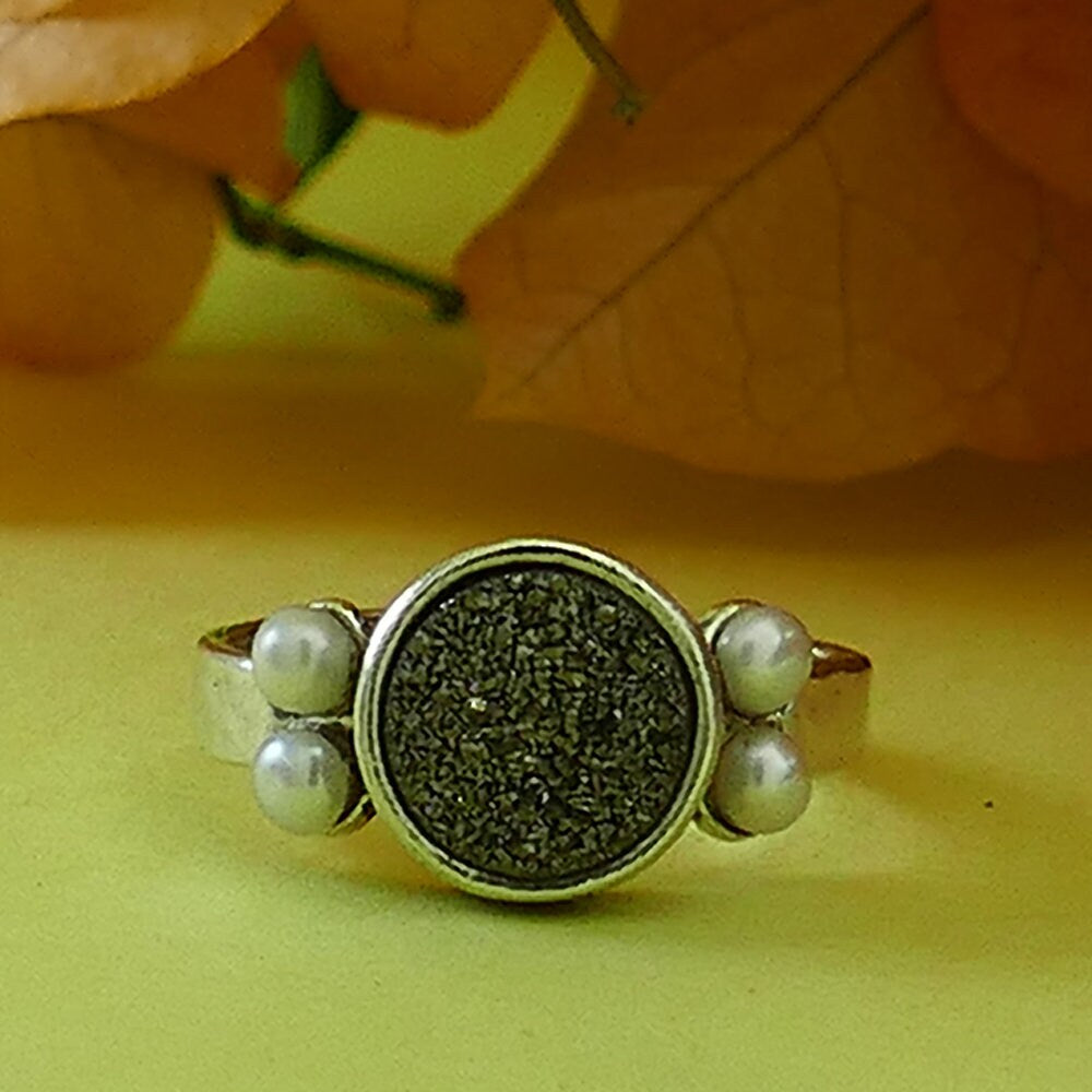 Agate Druzy And White Pearl 925 Sterling Silver Ring