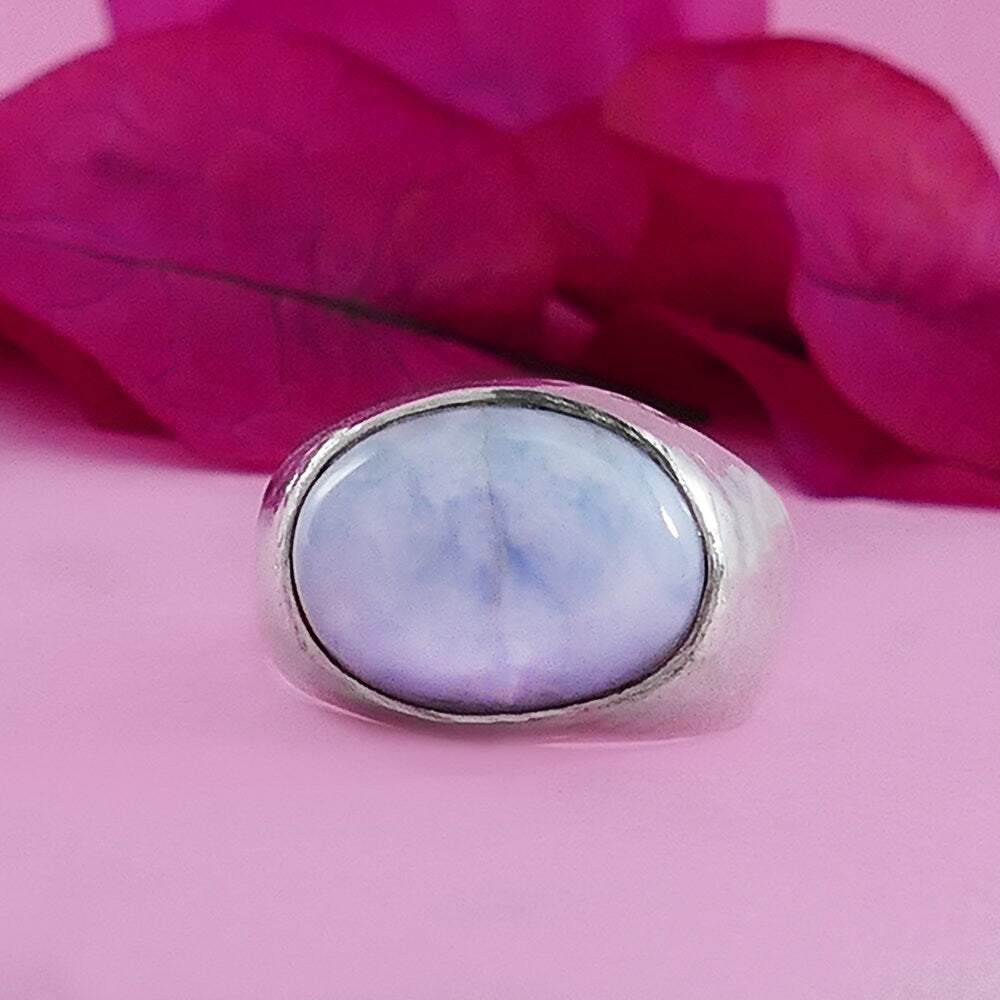 Unique Blue Larimar 925 Sterling Silver Statement Ring