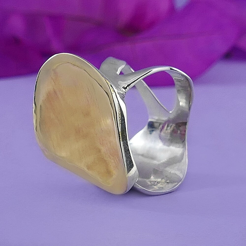 SPIRA Handcrafted Contemporary Design Two Tone Solid 9k Yellow Gold And 925 Sterling Silver Statement Ring, Bohemian ring, Mixed metal ring