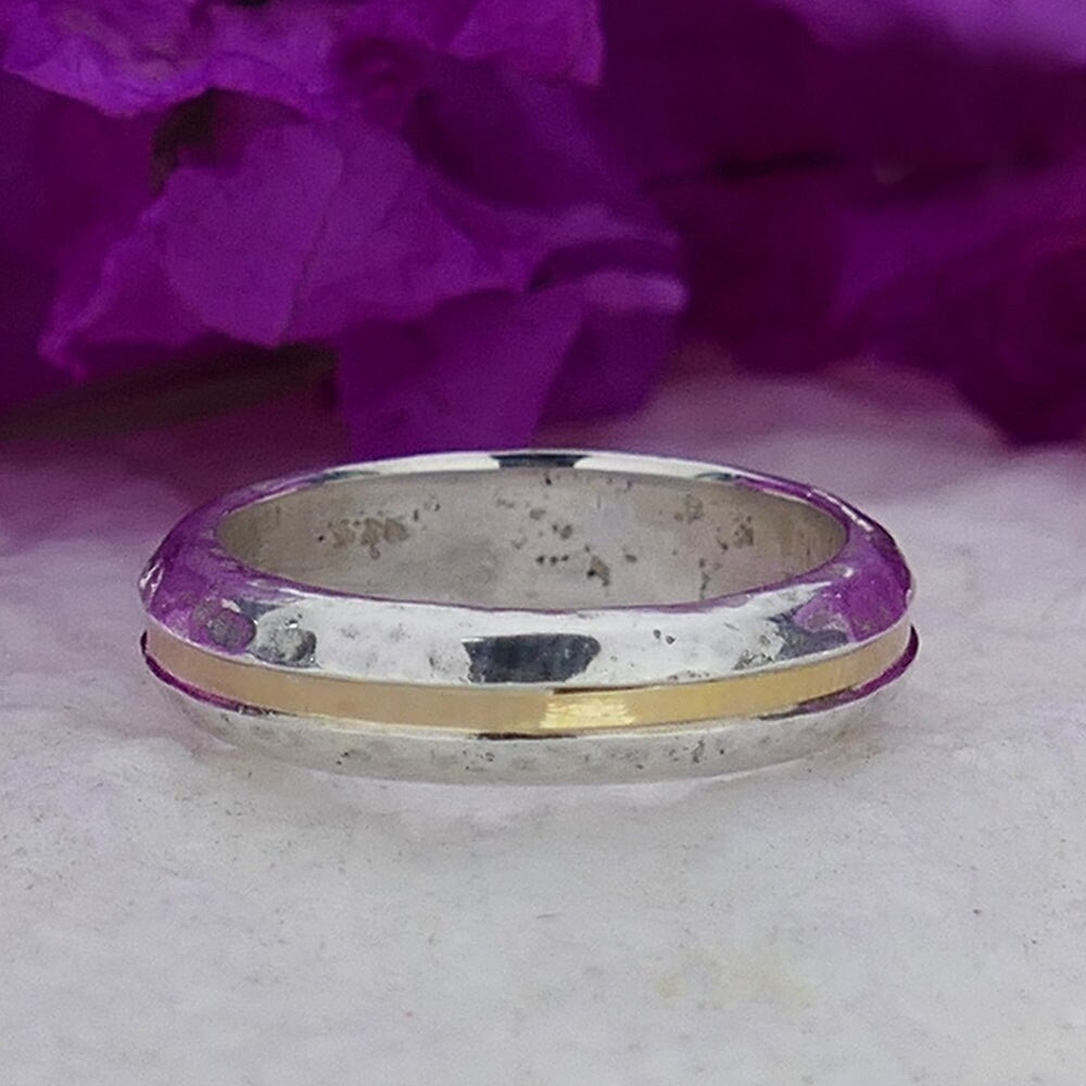 SPIRA Handcrafted Engagement ring Two Tone Solid 9k Yellow Gold And 925 Sterling Silver Unisex Band Ring Mixed metal ring Bohemian ring