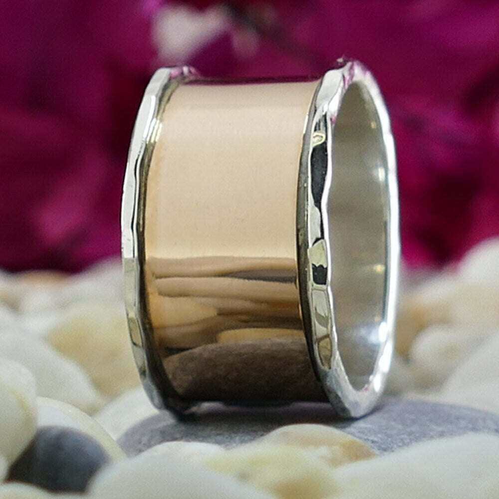 SPIRA Handcrafted Contemporary Design Two Tone Solid 9k Rose Gold And 925 Sterling Silver Band Ring Engagement ring Mixed metal ring