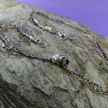 SPIRA Handcrafted Two Tone 925 Sterling Silver And 14k Yellow Gold Filled Double Loop Thread Chain Beaded Necklace Fast and Free Shipping!