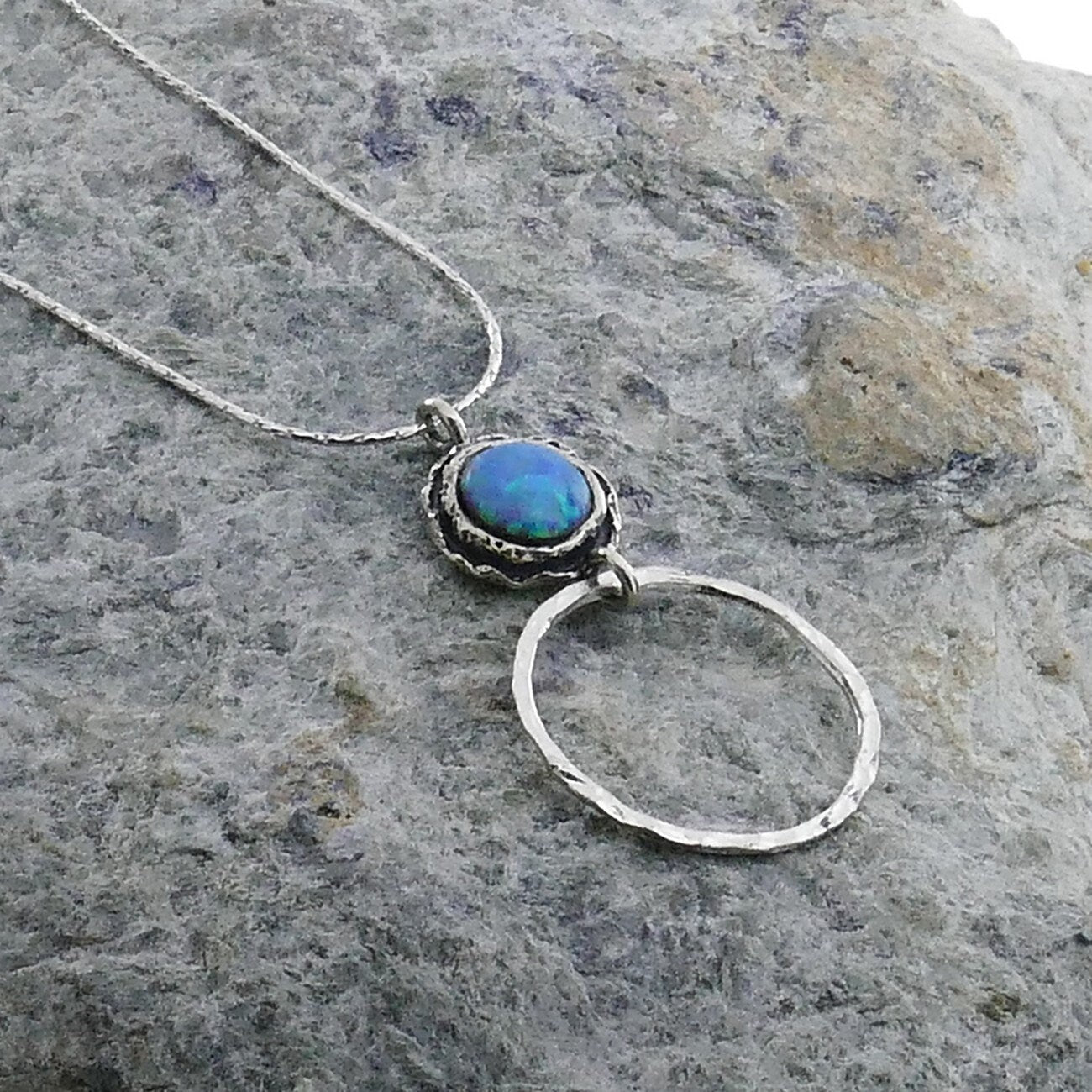 Unique Blue Opal Rope Necklace 925 Sterling Silver