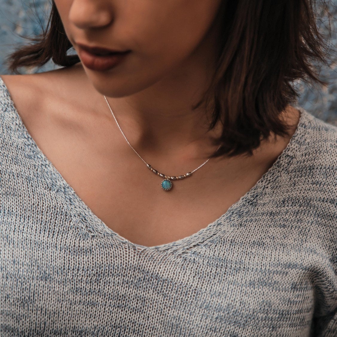 Unique Blue Opal Artistry in Silver Necklace