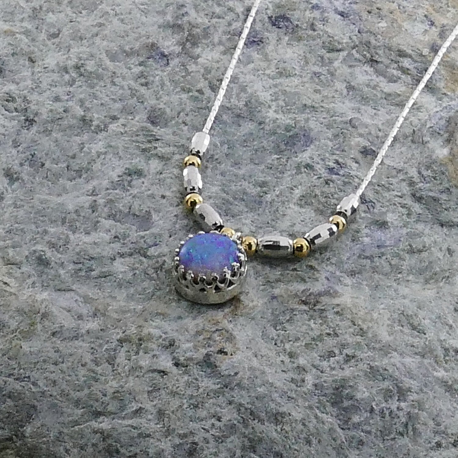 Unique Blue Opal Artistry in Silver Necklace