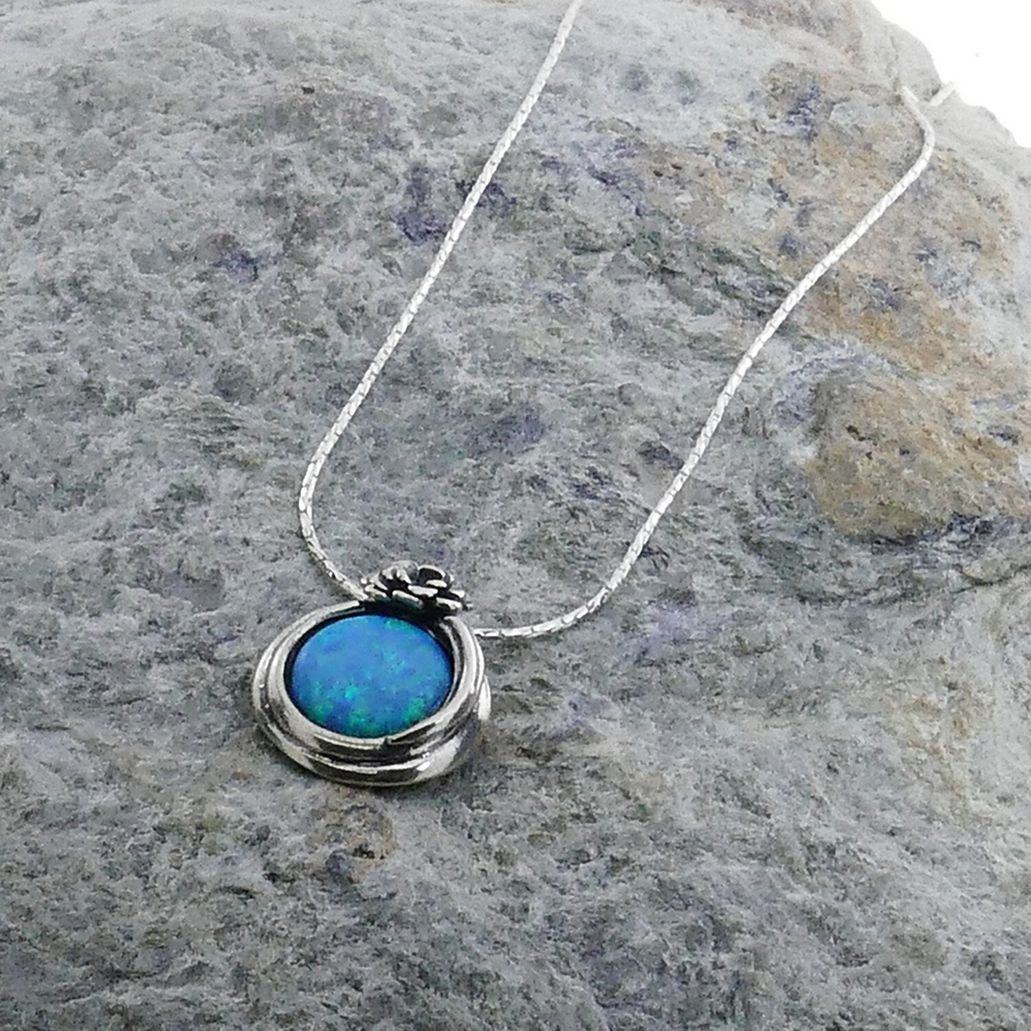 SPIRA Opal Necklace Unique Handcrafted 925 Sterling Silver Blue Opal Pendant Rope Chain Fast and Free Shipping! Casual Silver Necklace