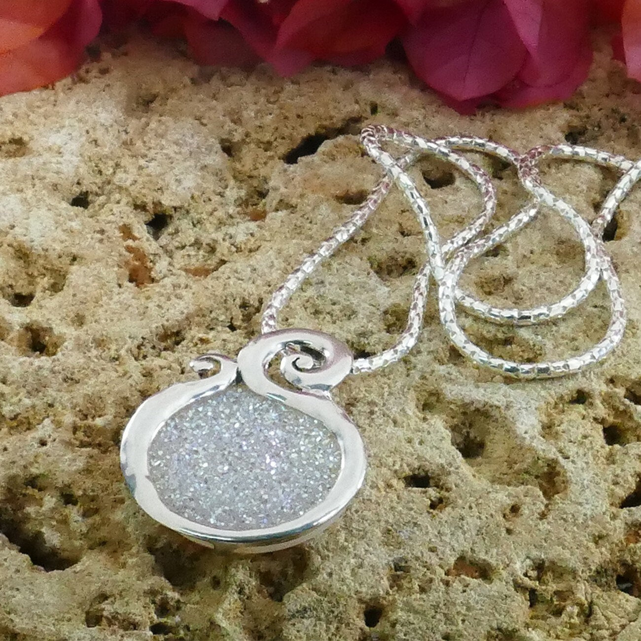 SPIRA Druzy Necklace Handcrafted 925 Sterling Silver White Agate Druzy Rope Pendant Chain Fast Shipping!Gemstone Necklace Druzy Pendant