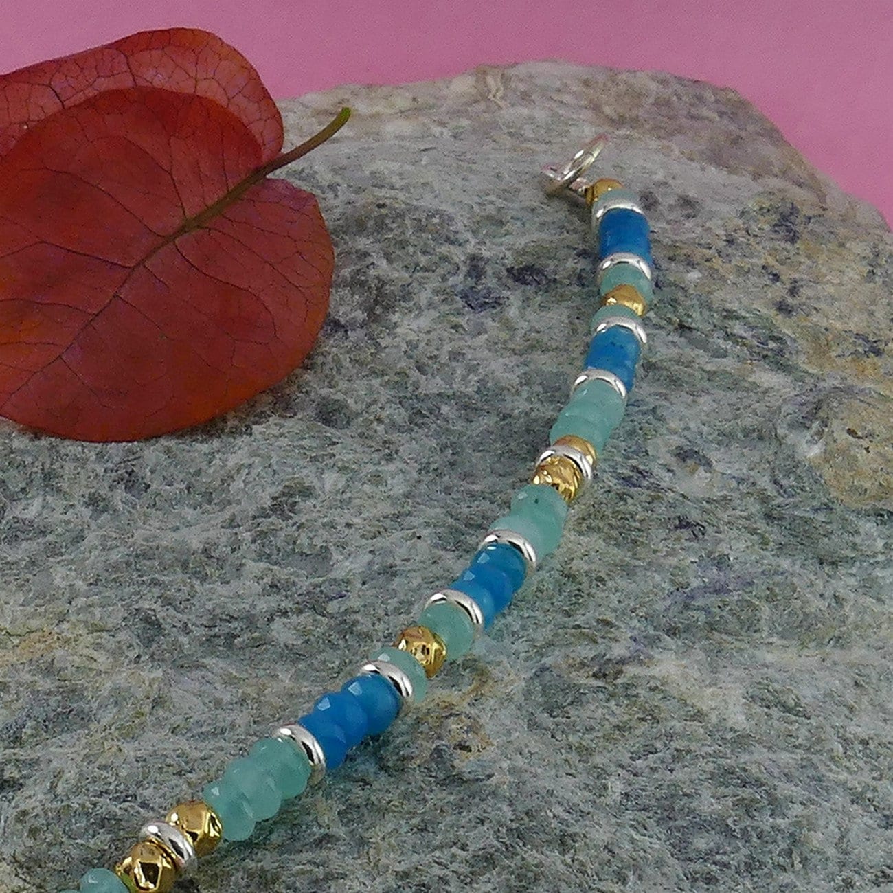 Elegant Jade Gemstone Silver and Gold Bracelet