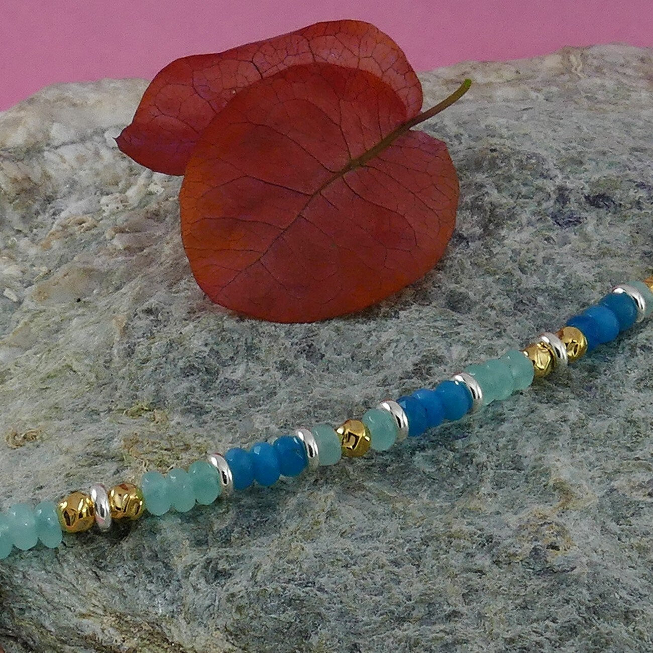 Elegant Jade Gemstone Silver and Gold Bracelet