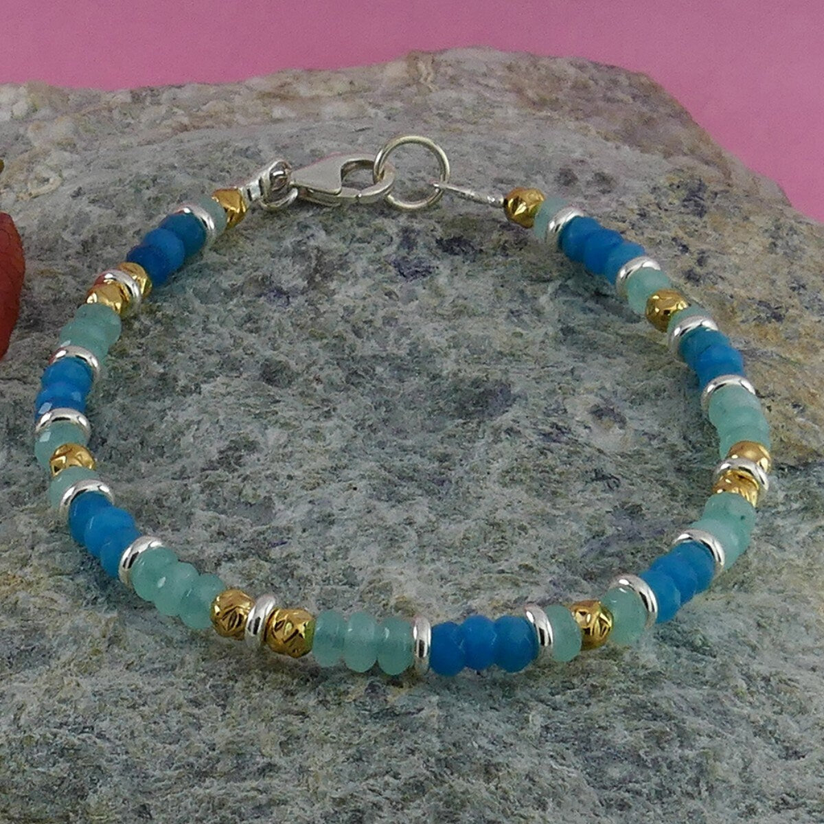 Elegant Jade Gemstone Silver and Gold Bracelet