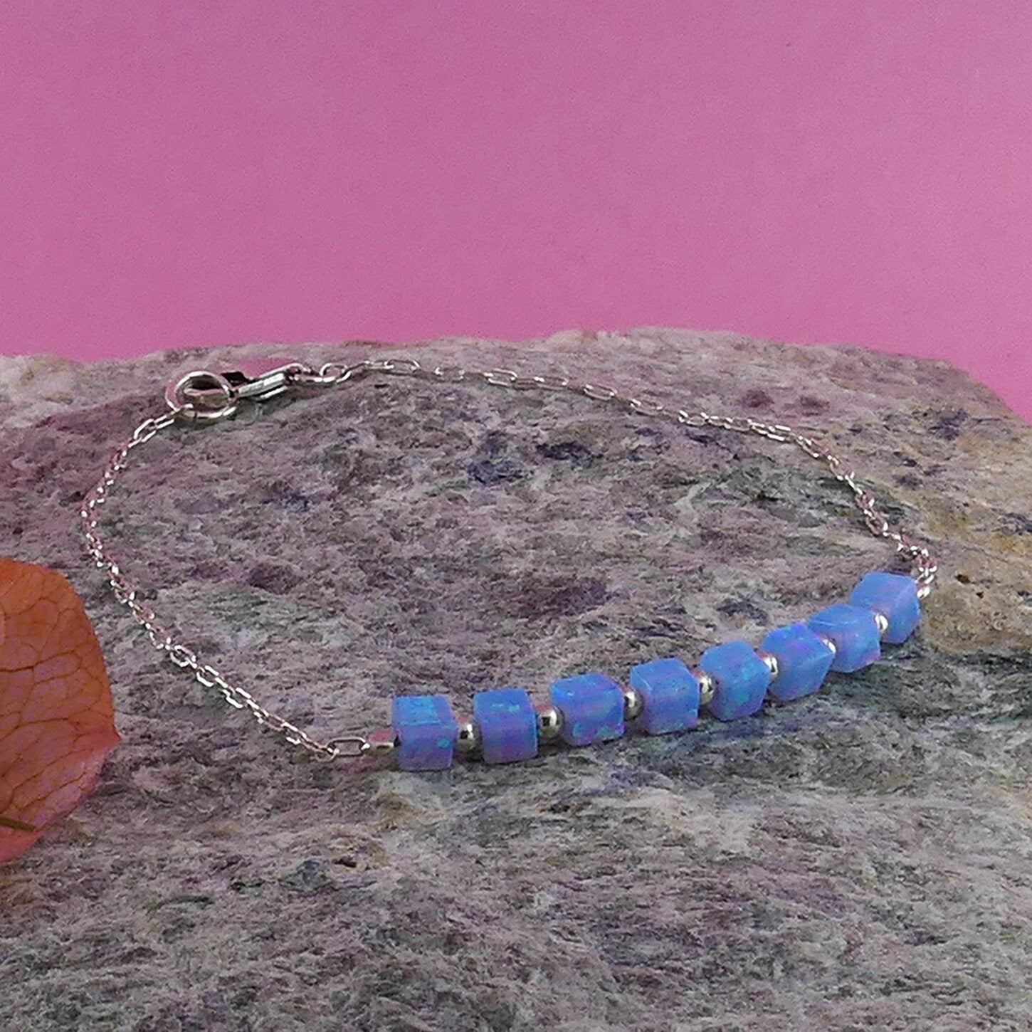 Handmade Blue Opal Beads Bracelet 925 Sterling Silver