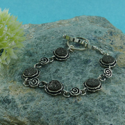 SPIRA handmade Druzy Silver Bracelet 925 Sterling Silver Gray Agate Druzy quartz