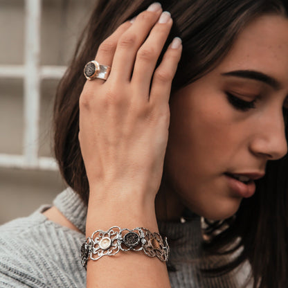 Mixed Metal Elegance - Silver and Gold Druzy Quartz Statement Bracelet