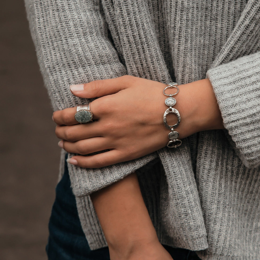 Ancient Elegance: Sterling Silver Roman Glass Statement Bracelet