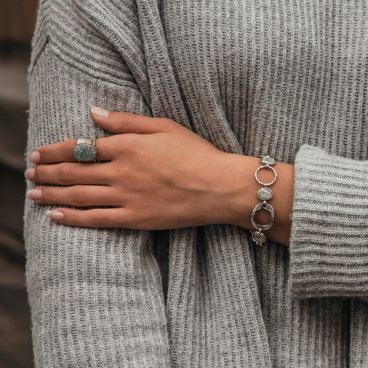 Ancient Elegance: Sterling Silver Roman Glass Statement Bracelet