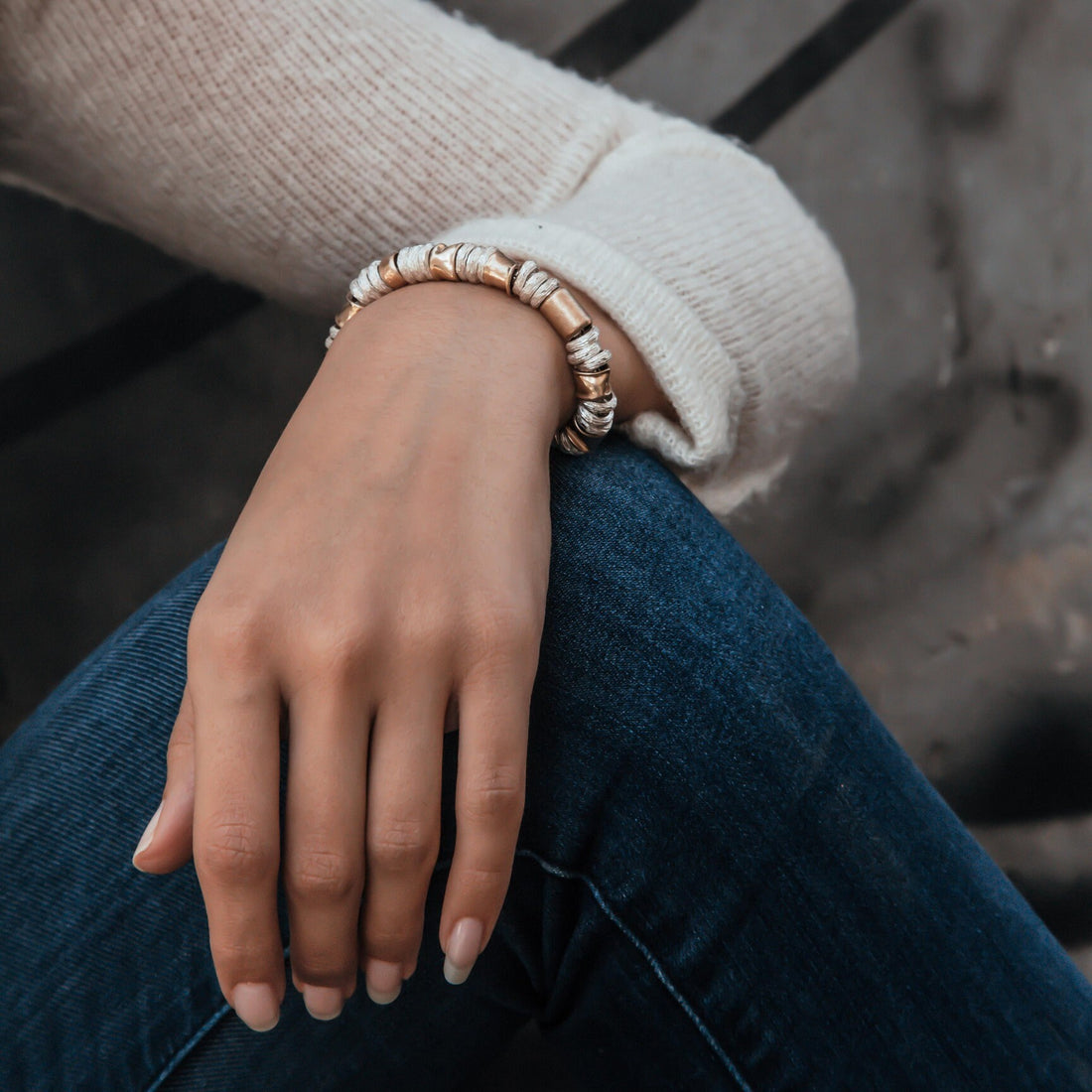 Bold Elegance: Two-Tone Statement Bracelet in Gold Filled and Silver