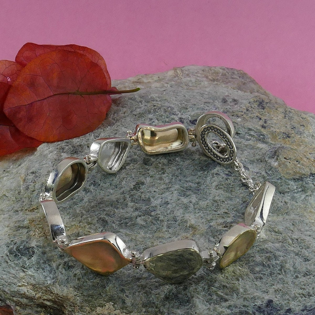 SPIRA Mixed Metal Bracelet Handcrafted Two Tone Solid 9k Yellow Gold And 925 Sterling Silver Bracelet Free Shipping