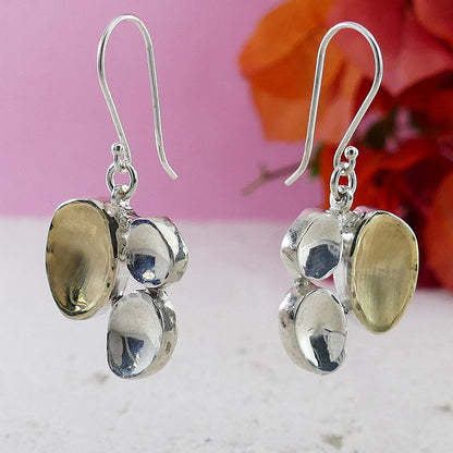 Unique Handmade Two Tone Dangle Earrings Solid 9 karat Yellow Gold And 925 Sterling Silver