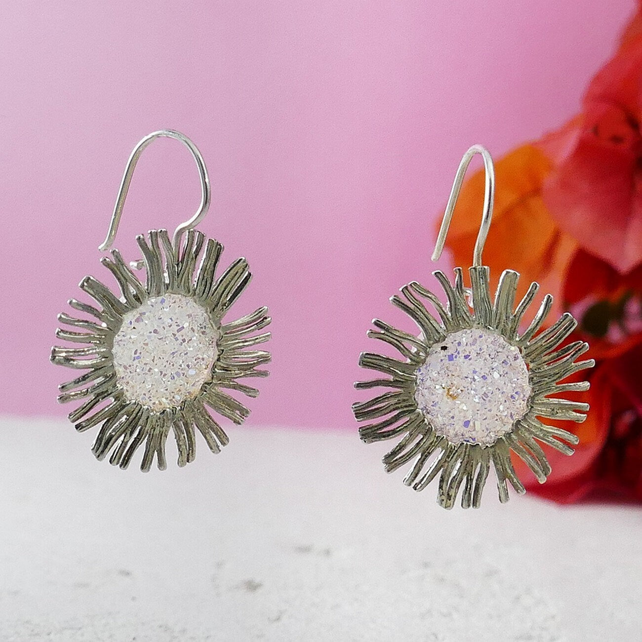 4 Carat White Agate Druzy Stone 925 Sterling Silver Drop/Dangle Earrings Fast and Free Shipping! Everyday earrings