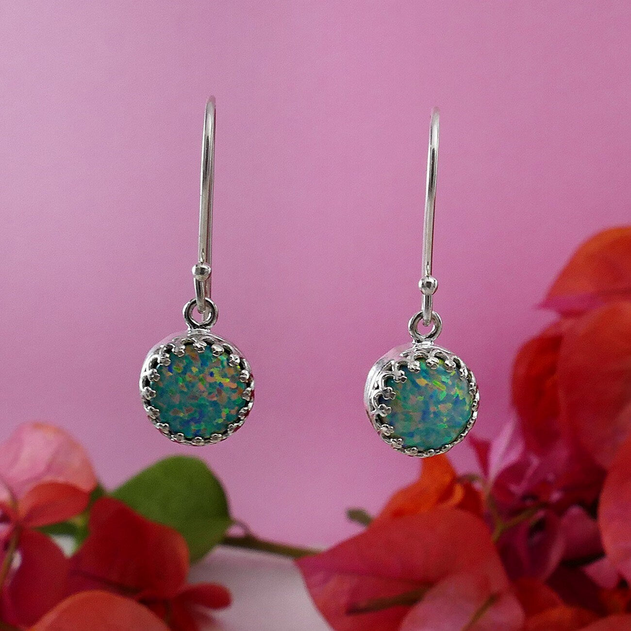 Blue Opal Dangle Earrings 925 Sterling Silver Handcrafted Everyday earrings, Simple drop earrings