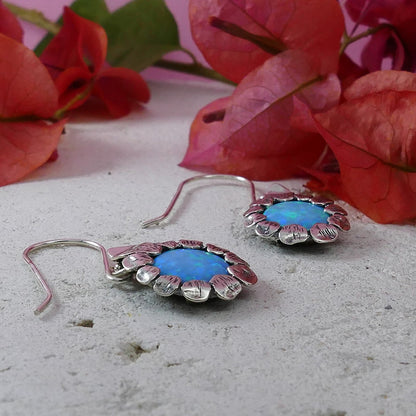 Israel earring 925 2.2Carat Blue Opal Stone 925 Sterling Silver Drop/Dangle Earrings Fast and Free Shipping!Everyday Earrings,Simple Dangle