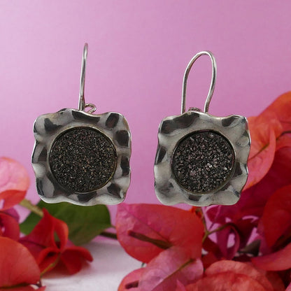 Urban Glamour: Contemporary Silver and Druzy Quartz Earrings