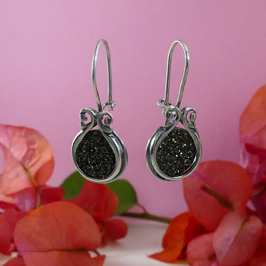 Handcrafted Gray Agate Druzy Dangle Earrings 925 Sterling Silver, Fast and Free Shipping, Everyday earrings