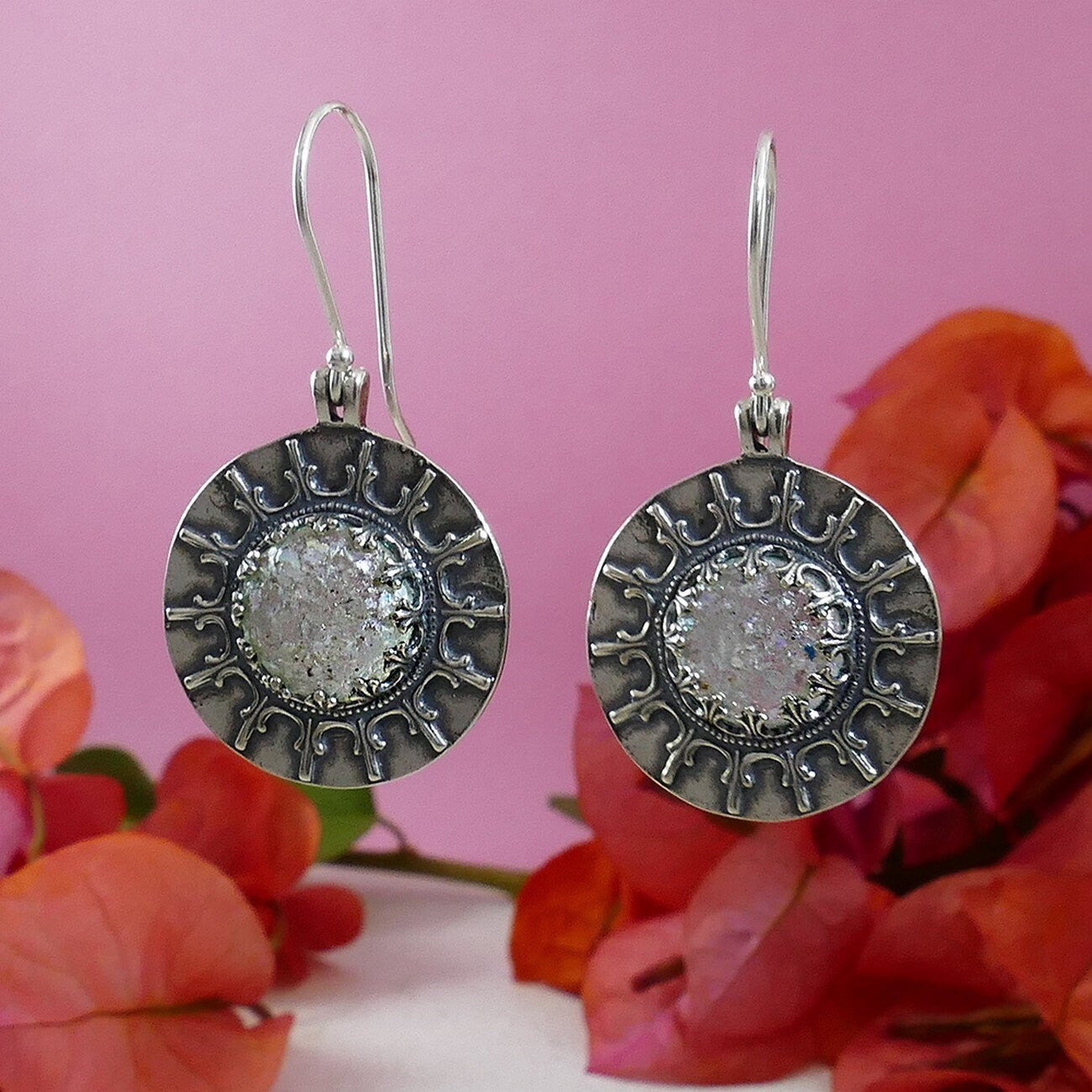 Ancient Radiance: Roman Glass Sterling Silver Earrings