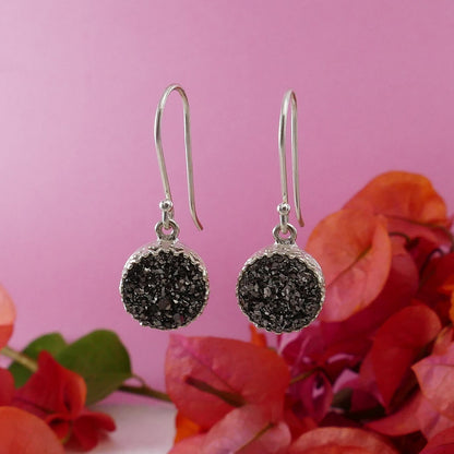 Natural crystal quartz solid 925 4 Carat Gray Agate Druzy Stone Israel earring 925 Sterling Silver Handmade Dangle Earrings Fast Shipping!