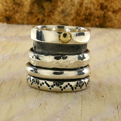 SPIRA Handcrafted Contemporary Design Two Tone Solid 9k Yellow Gold &amp; 925 Sterling Silver Spinner Ring,Gypsy ring,Bohemian ring, Hippie ring