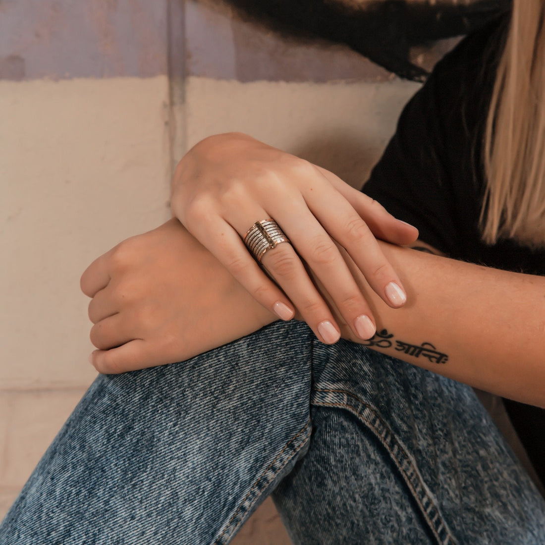 SPIRA Handcrafted Unique Mixed metal ring Two Tone Solid 9k Yellow &amp; Rose Gold And 925 Sterling Silver Stackable Ring, Large ring Gypsy ring