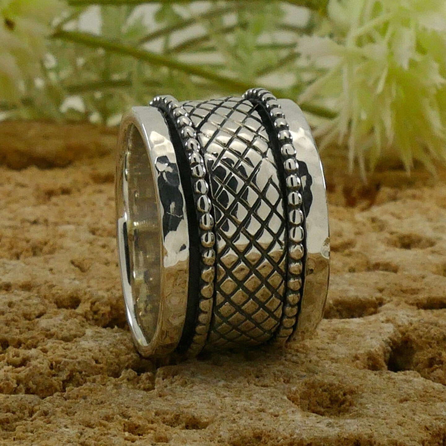 SPIRA Handcrafted Vintage Design 925 Sterling Silver Spinner Ring, Oxidized Silver Fidget ring, worry ring, Unique unisex ring, Large ring