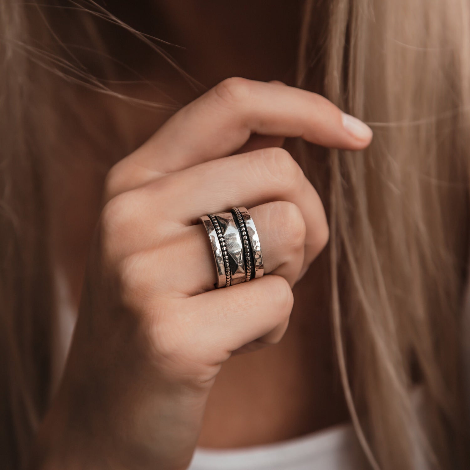 SPIRA Handcrafted Contemporary Design 925 Sterling Silver Spinner Ring, Unique Gypsy ring, Bohemian ring, Hippie ring, Handmade in Israel