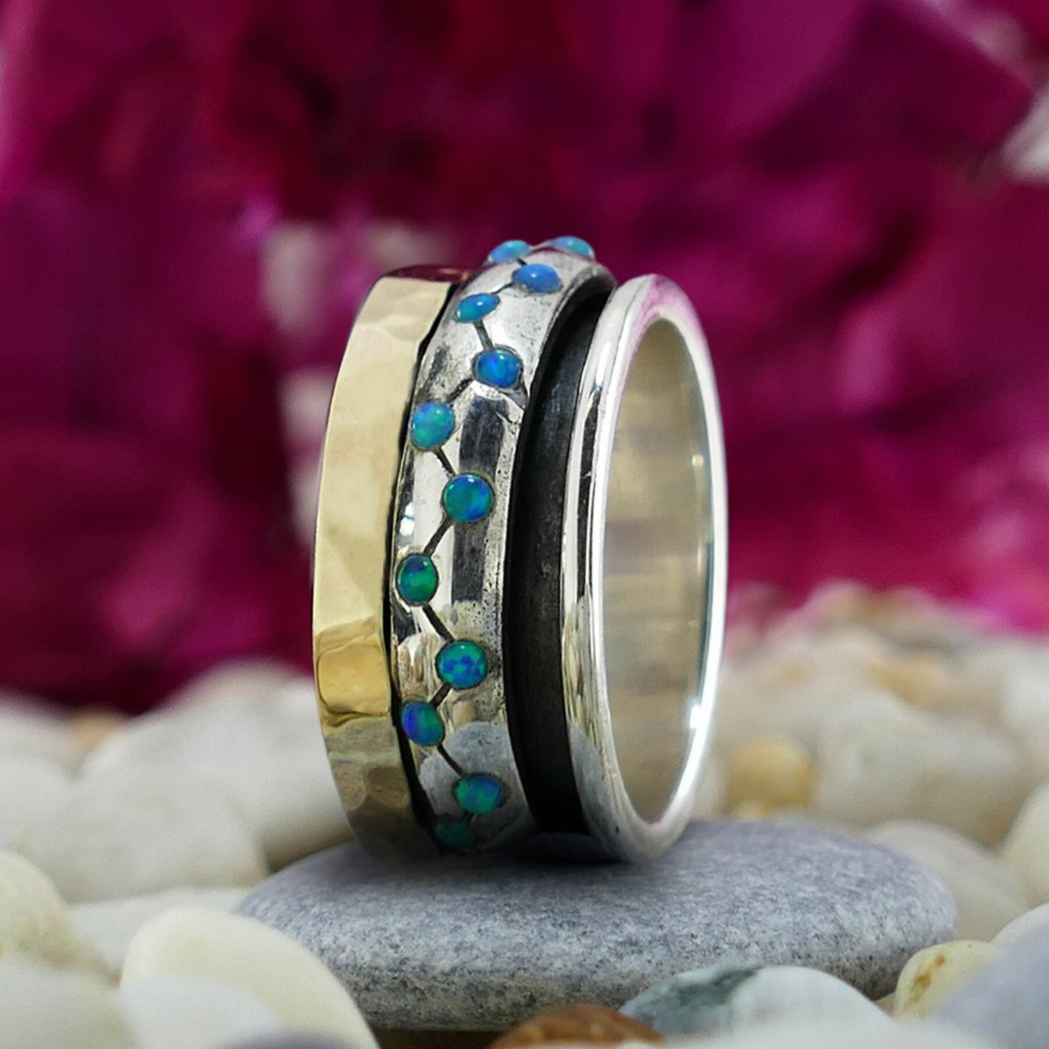 Mindful Melody: Dual-Hue Mix metals Meditation Ring