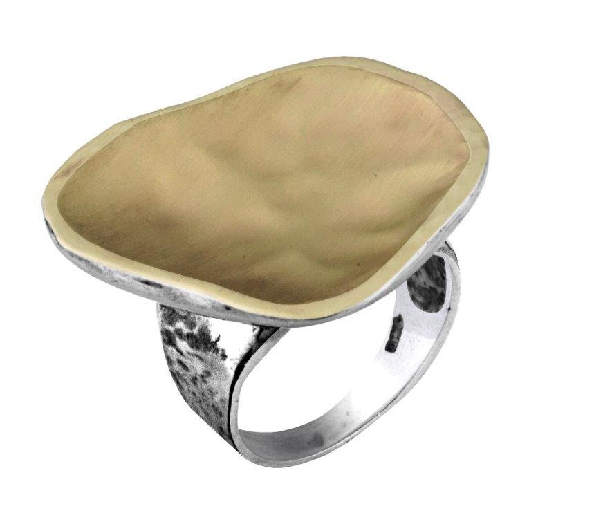 Unique Large Statment Mixed metal ring 925 Sterling Silver Two Tone Solid 9k Yellow Gold