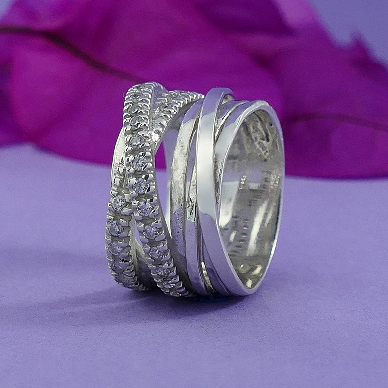 Handmade 925 Sterling Silver Cubic Zirconia Wrap Statment Ring