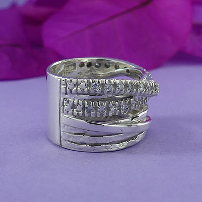 Handmade 925 Sterling Silver Cubic Zirconia Wrap Statment Ring