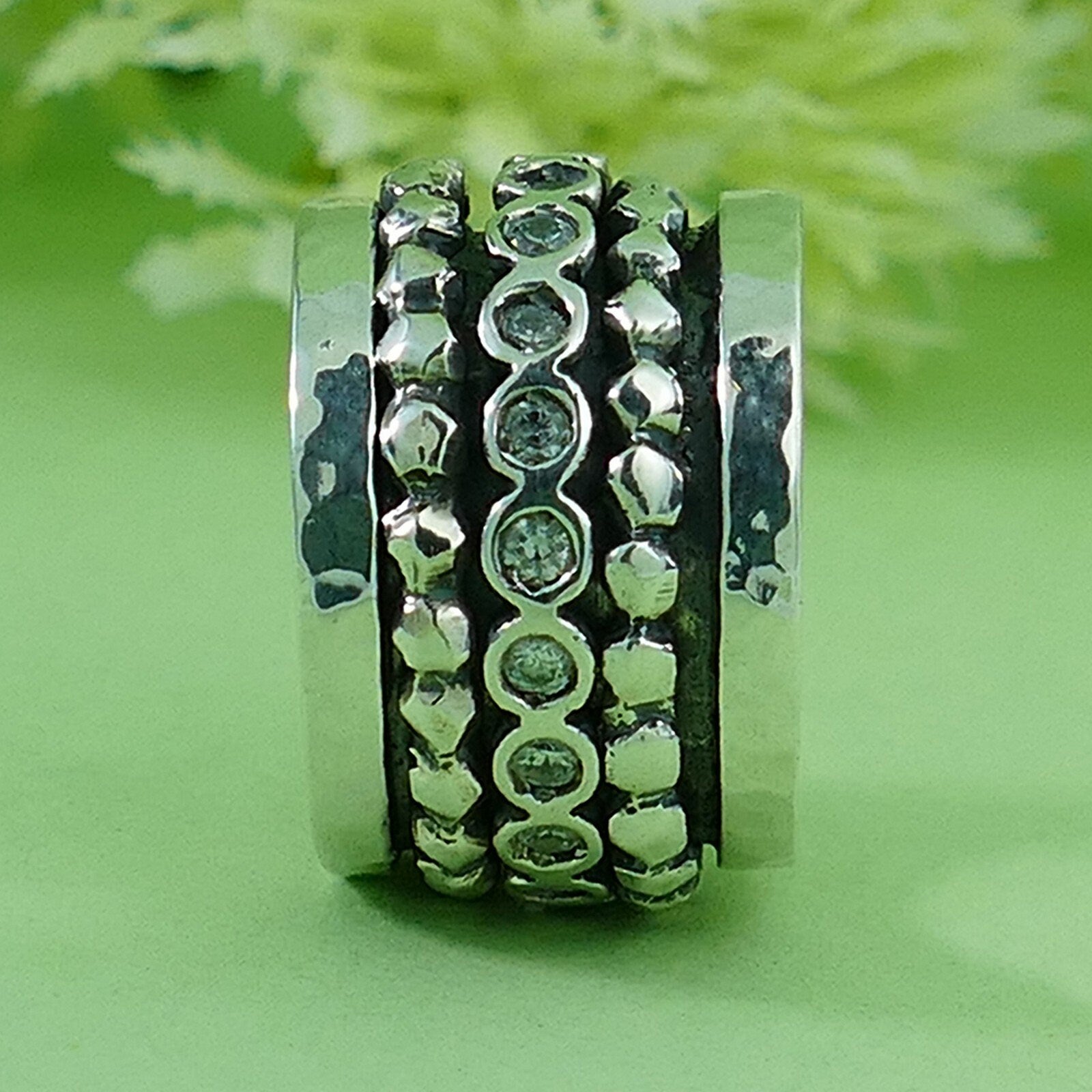 Unique handmade wide Spinner Ring Cubic Zirconia Stone 925 Sterling Silver