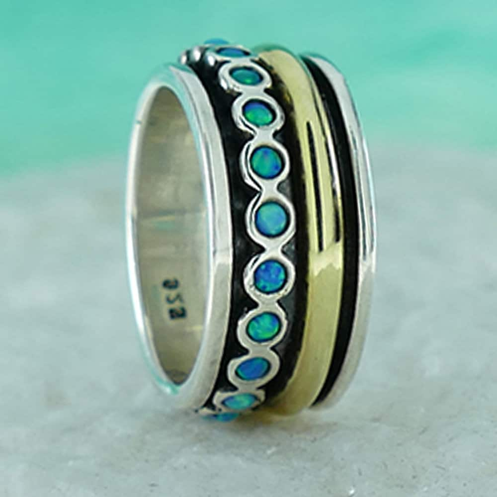 Opal Elegance: Contemporary Two-Tone Spinner Ring