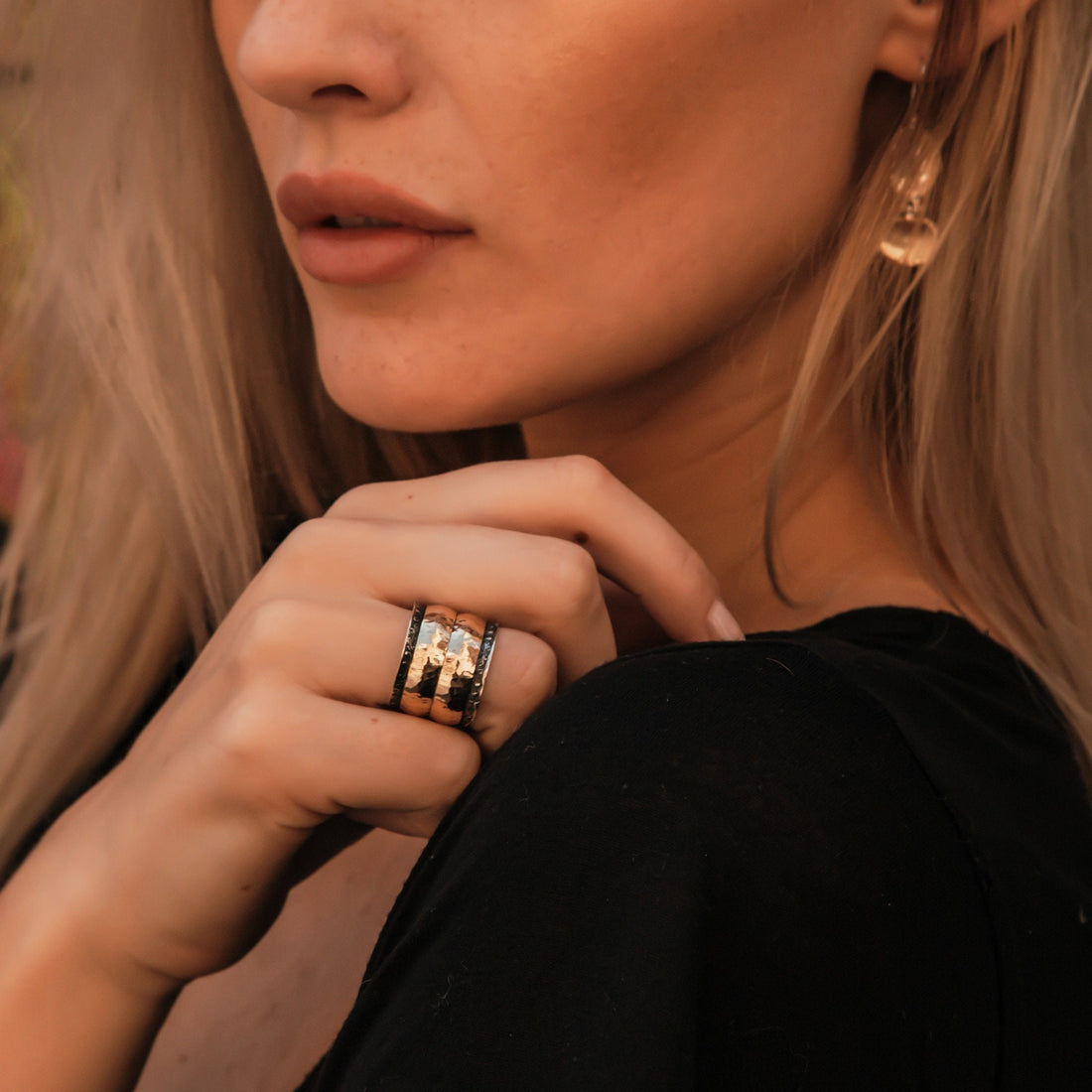 Handcrafted Vintage Design Two Tone Solid 9 karat Yellow Gold And 925 Sterling Silver Band