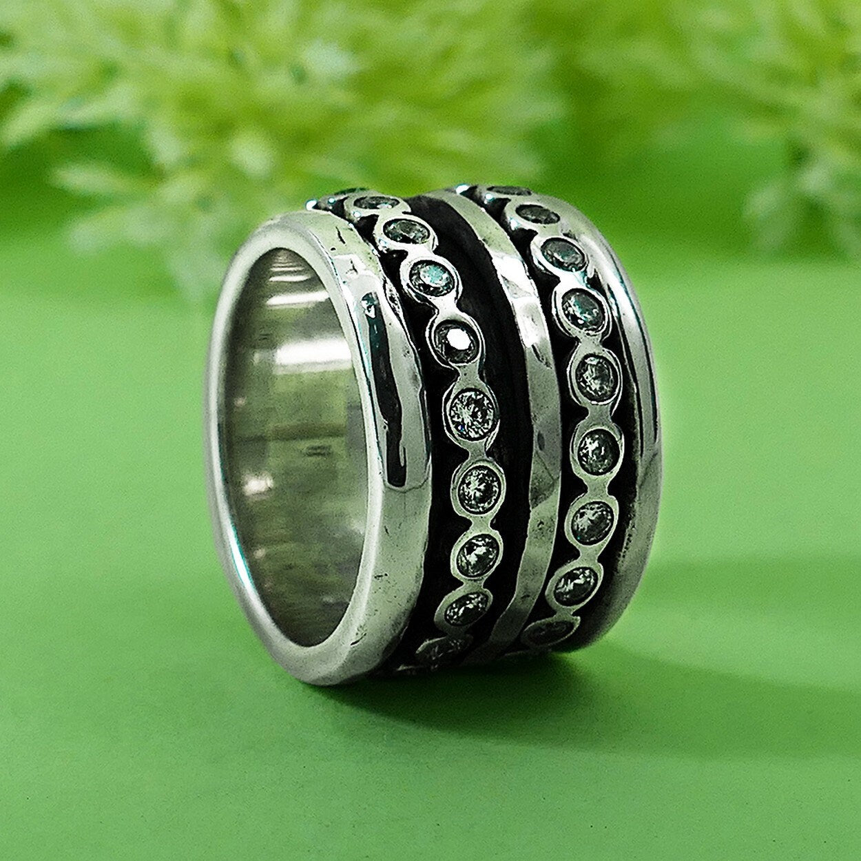 Spira handmade Ring Cubic Zirconia Stone 925 Sterling Silver Handmade Spinner Ring Set Setting, Gypsy ring, Bohemian ring, Hippie ring