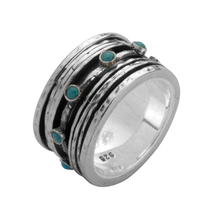 Natural Green Turquoise Gemstone 925 Sterling Silver Spinner Ring Spinner rings quantity: 5 Main Stone: Turquoise Main Stone Creation: Natural Total Carat Weight (TCW): 0.64 Thickness mm: 3 Width mm: 12 Weight gr.: 11.3