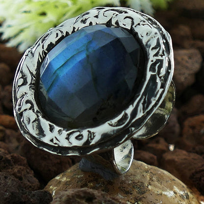 Large Labradorite Gemstone 925 Sterling Silver Adjustble Statement Ring