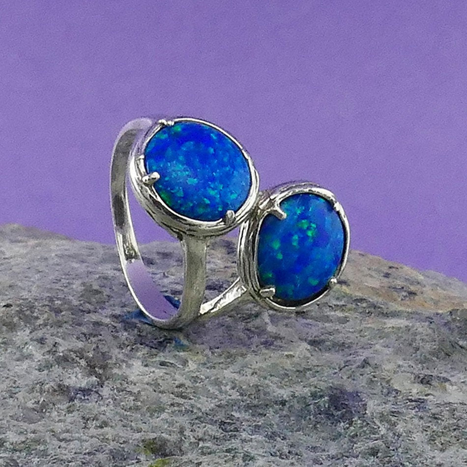 Handmade Blue Opal 925 Sterling Silver Statement Ring