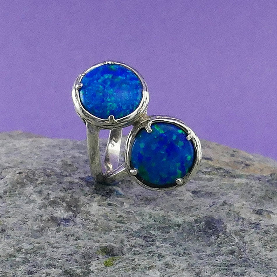 Handmade Blue Opal 925 Sterling Silver Statement Ring