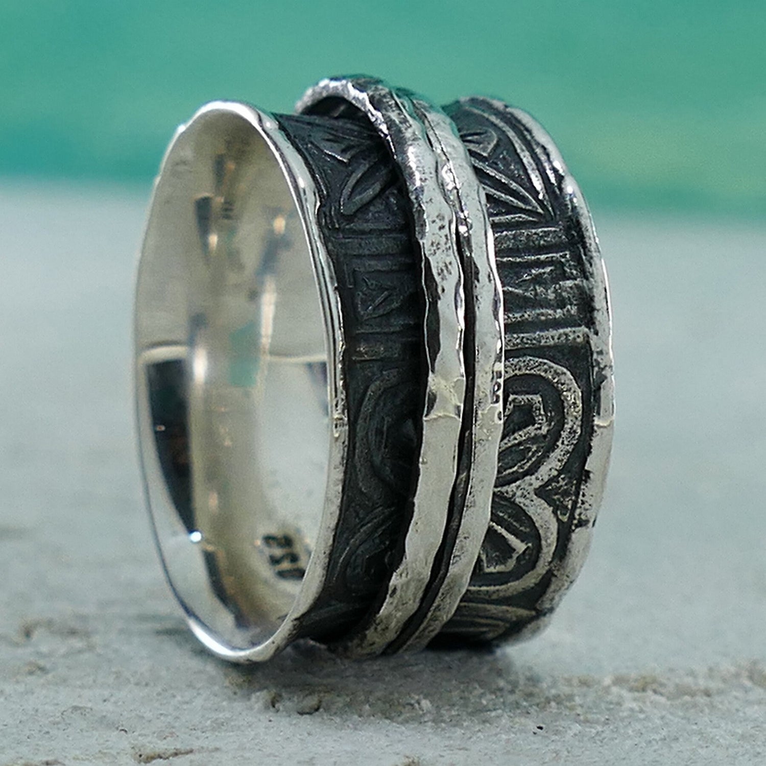 SPIRA Handmade Oxidized 925 Sterling Silver Spinner Ring Fidget ring